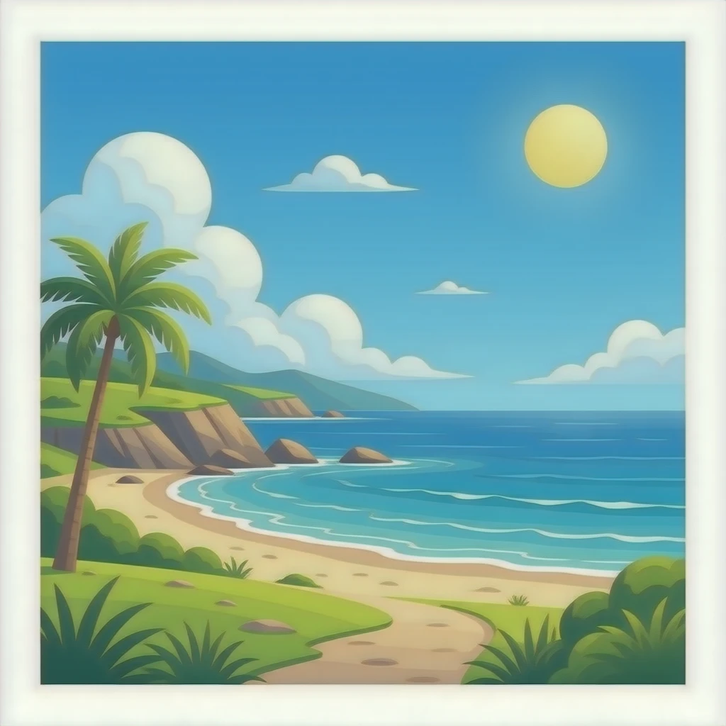 Mache im Hintergrund das Meer, Sand und Sonne emoji