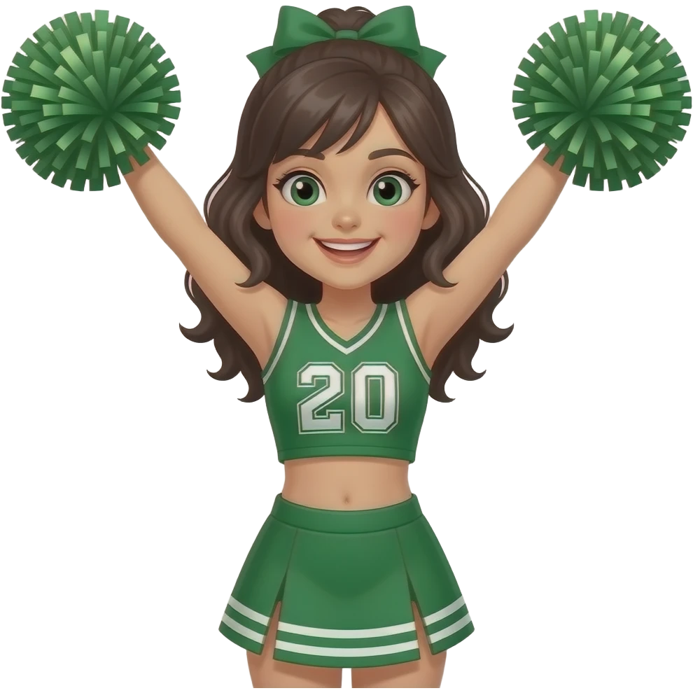 cheer girl in green with hands up with half body emoji