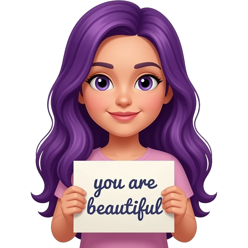 girl with long purple hair with you are beautiful sign emoji