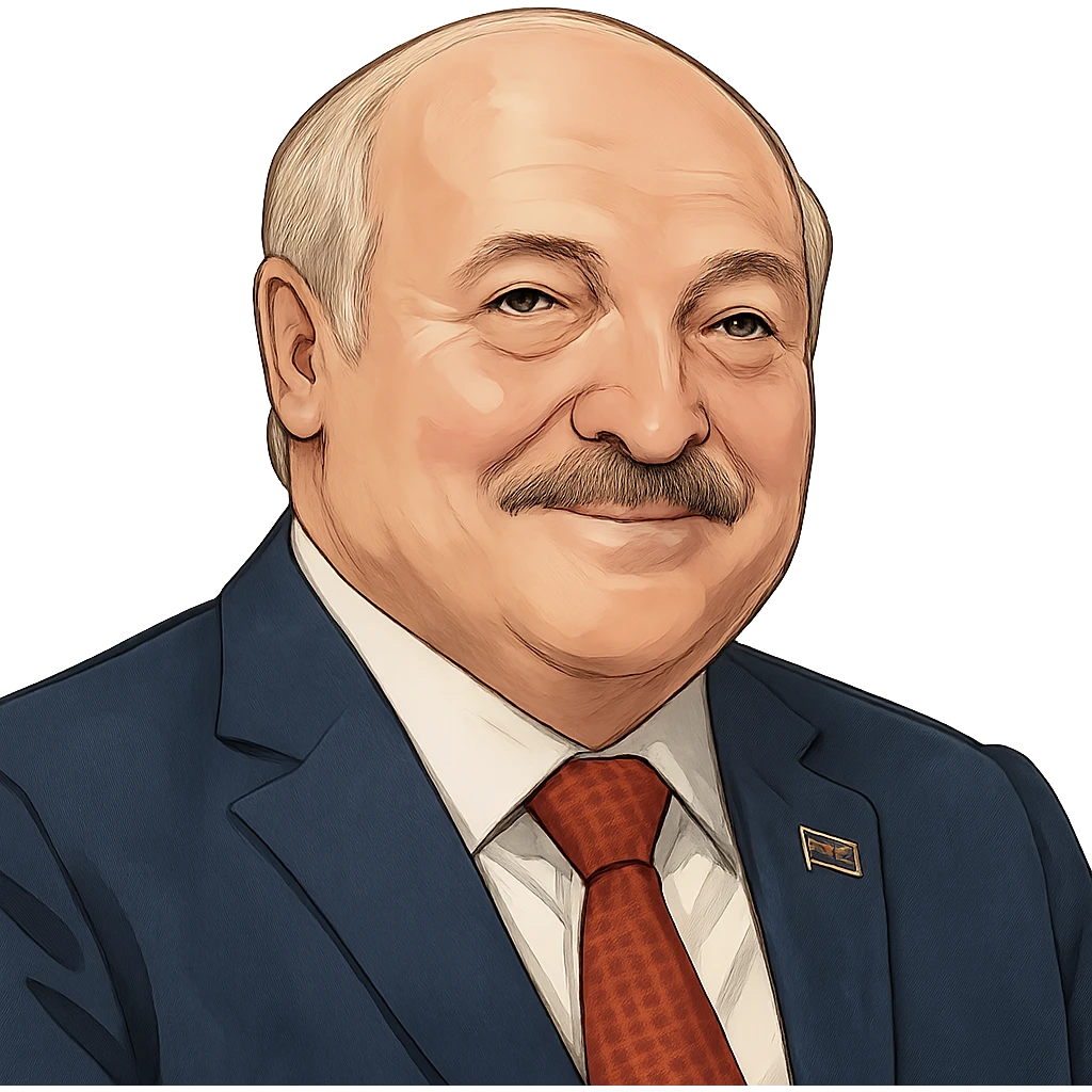 Александр Лукашенко в слегка рисованном, но при это объемный стиле, слегка улыбается, прозрачный фон emoji