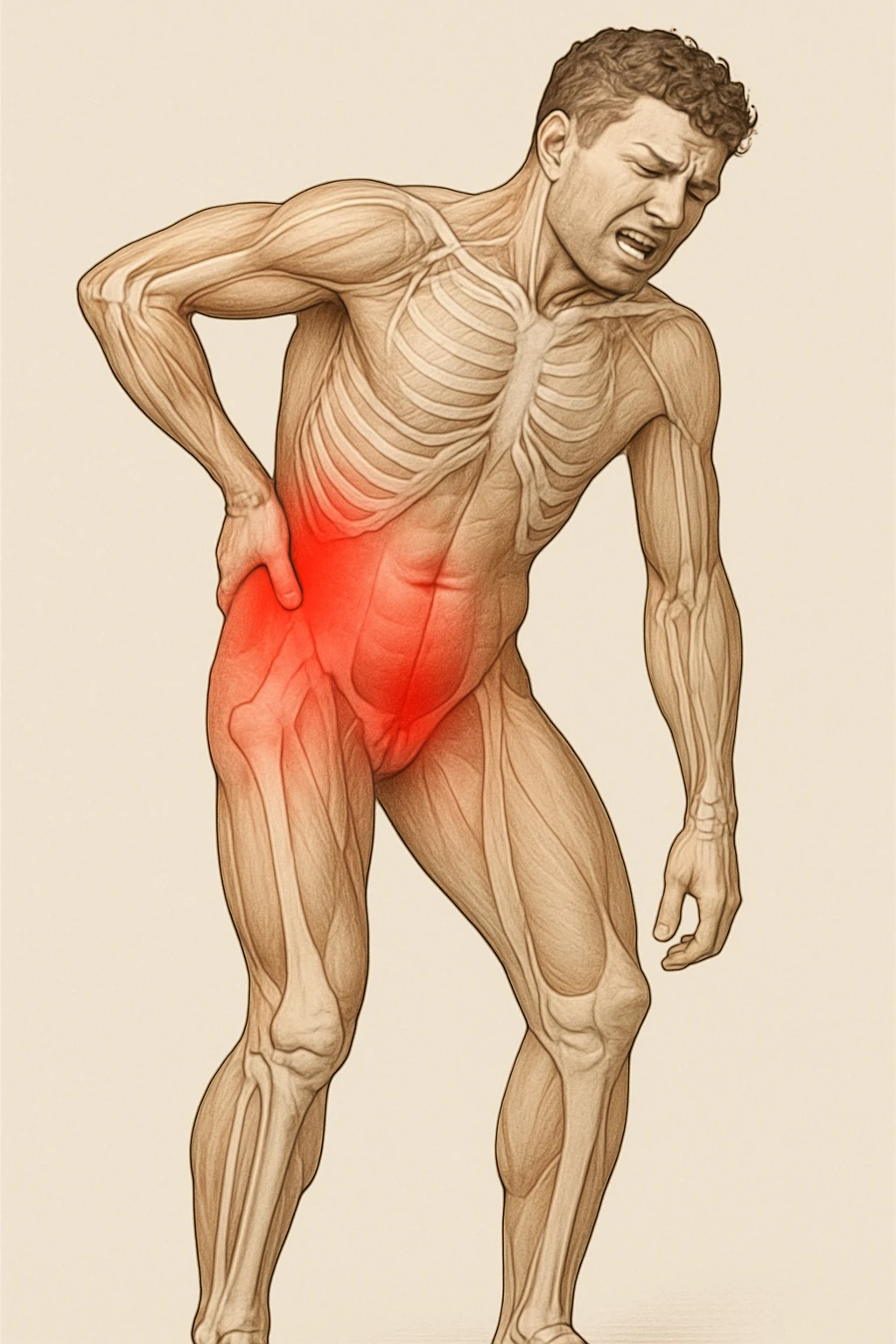 Uomo con dolore per infortunio vista anatomica in piedi emoji