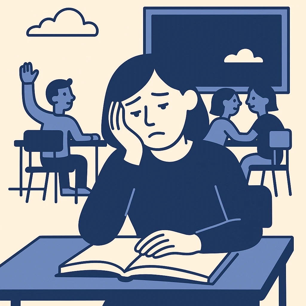 exhausted teacher in a bustling classroom emoji