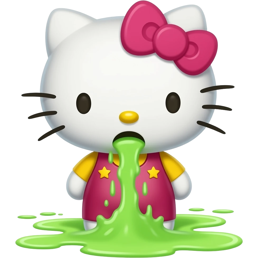 hello kitty is vomiting neon green emoji