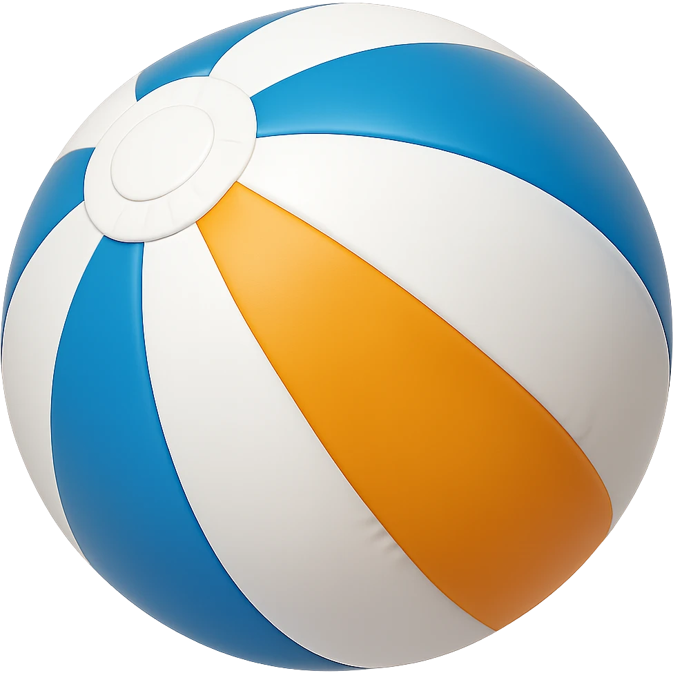 Edit the beach ball to have blue, orange, and white segments, keeping the original style of the image. No background. emoji