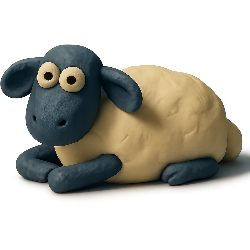 sheep lying down, whimsical and playful, matte finish, claymation style emoji
