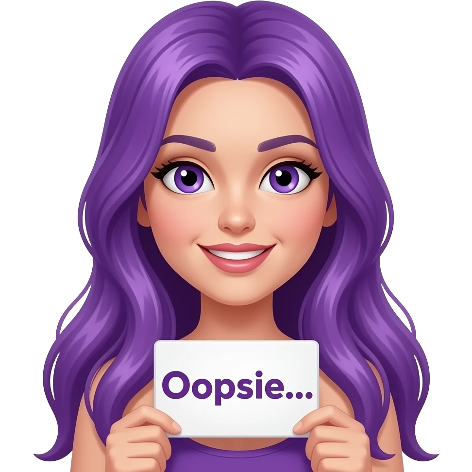 sexy girl with long purple hair and purple eyes holding a Ooopsie... sign emoji