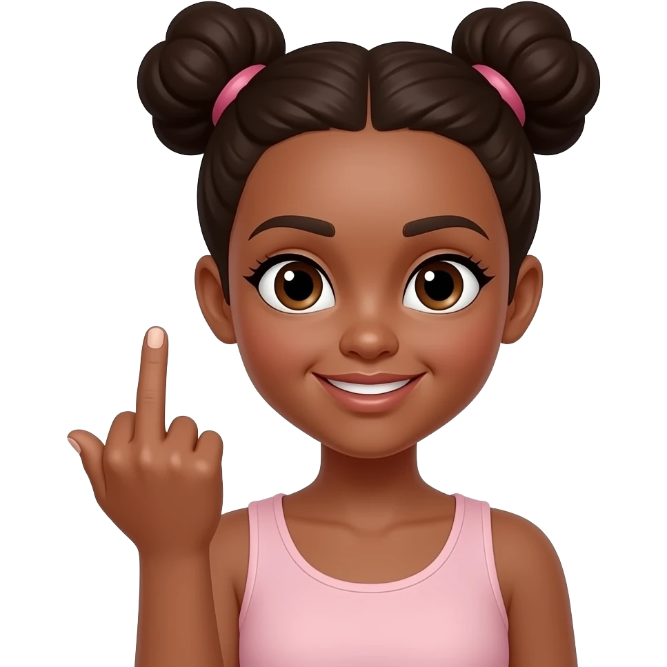 a light brownskin girl with two puffs putting up the middle finger emoji