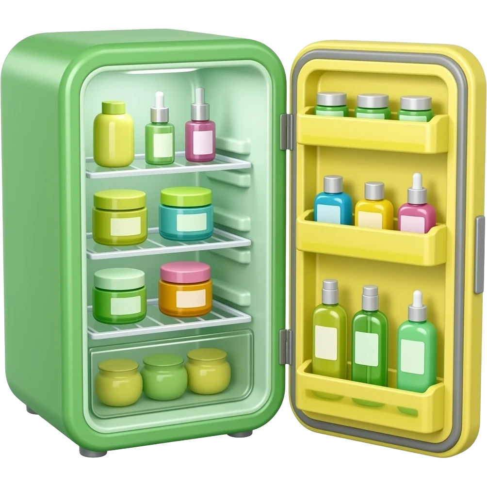green yellow Glass skincare fridge inspired by Barbie colour pallete emoji