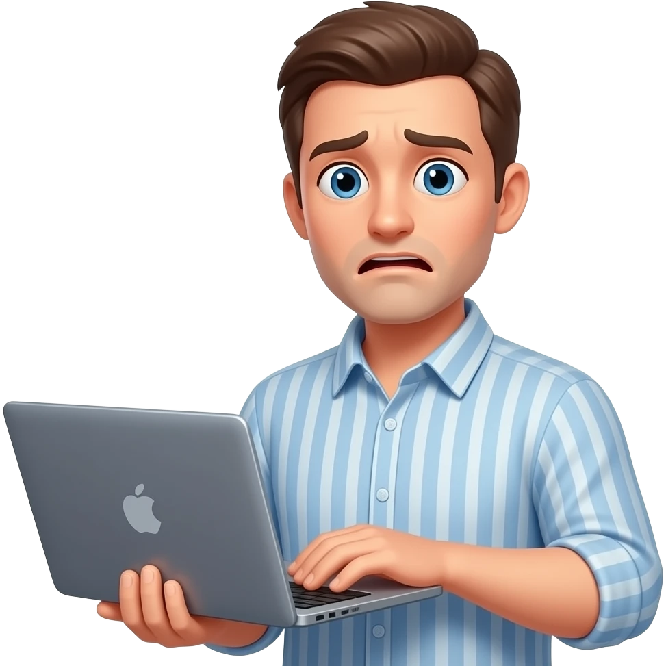 disappointed and a little scared man with laptop emoji