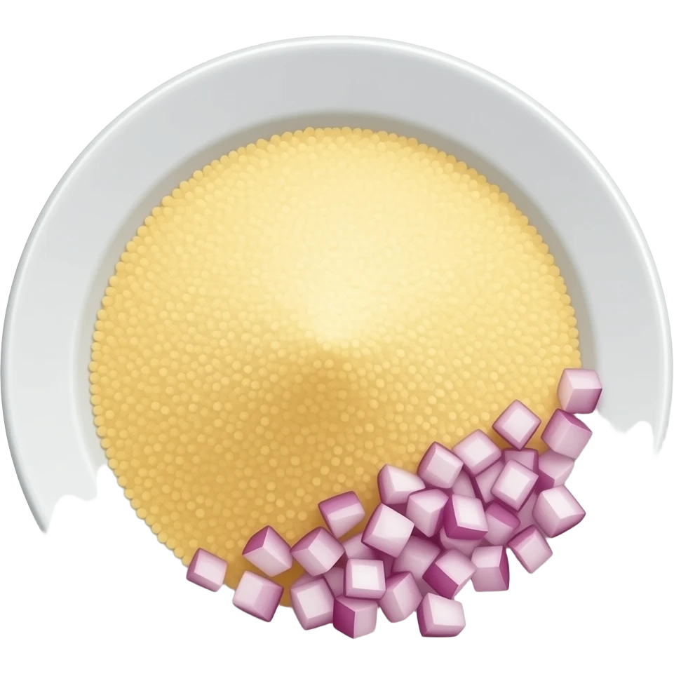 generates the emoji of cassava semolina on a plate with chopped onion next to it emoji