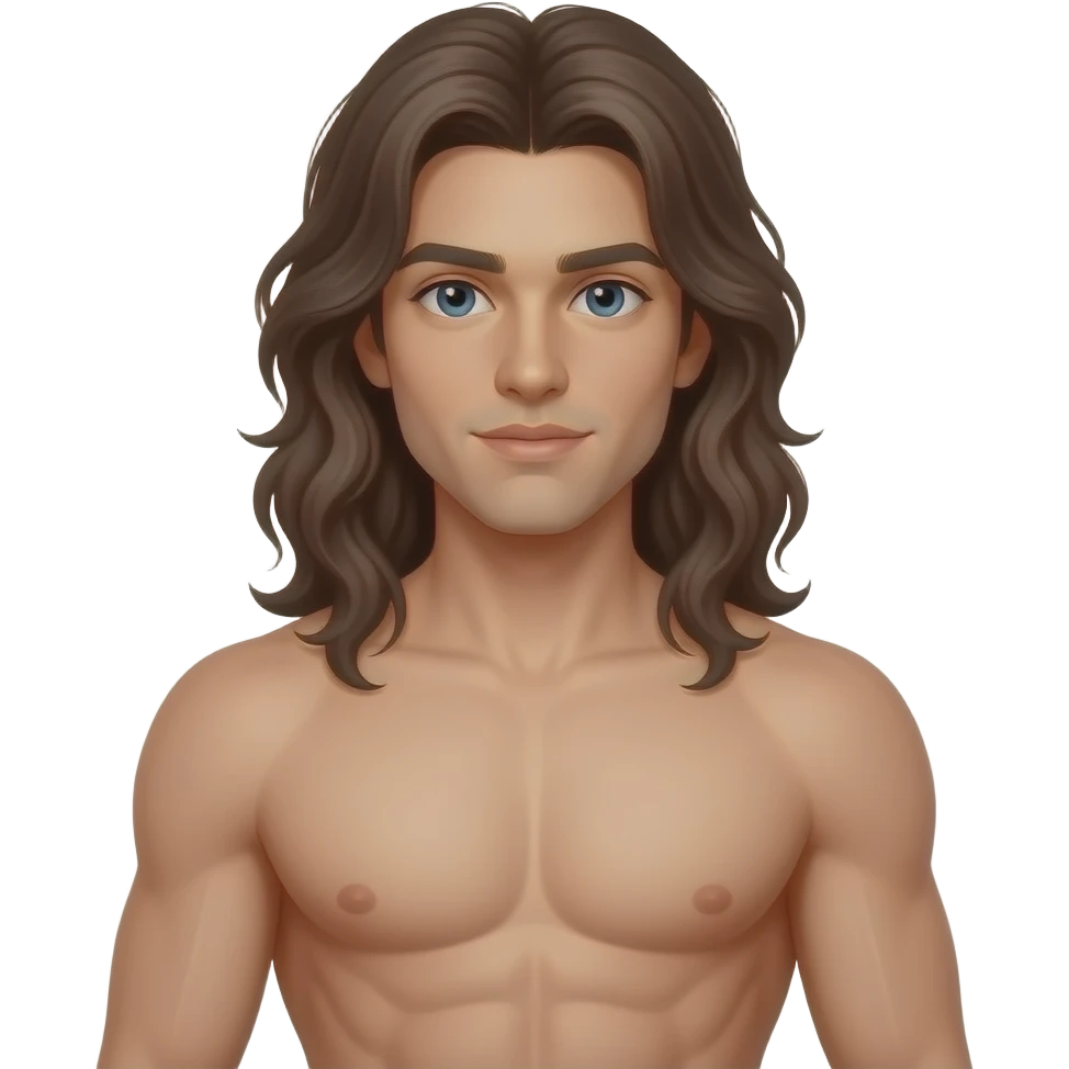 muscular shirtless twink with very long hair in Paris emoji