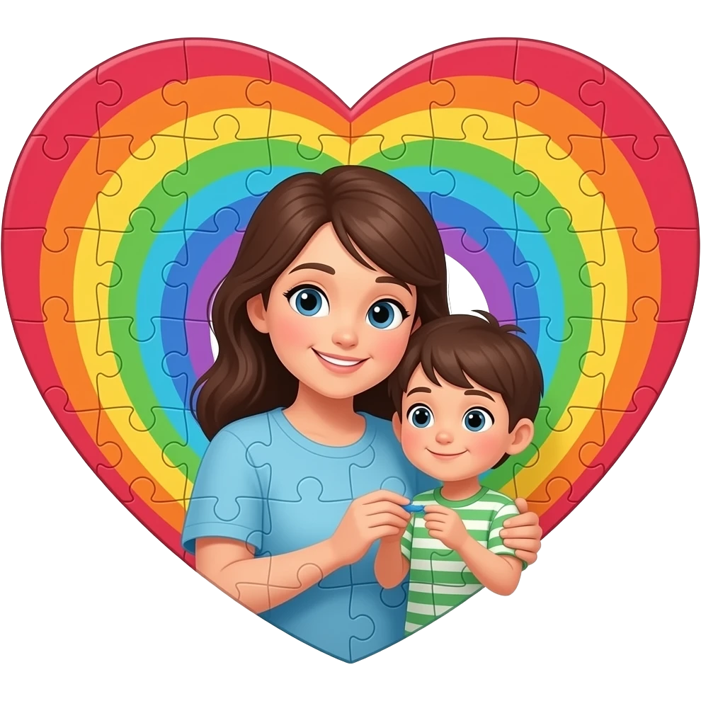 heart rainbow puzzle with one mom and one children making the puzzle emoji