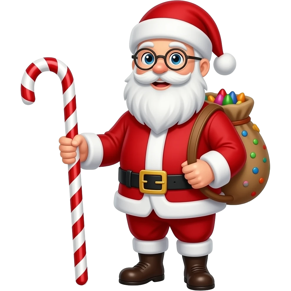 Santa with a candy cane walking stick full sized emoji