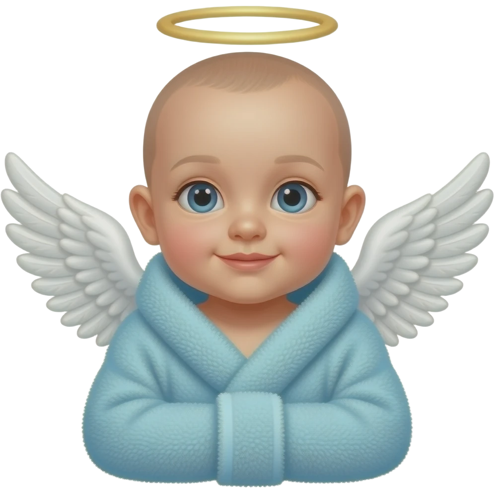 Baby boy wrapped in an aqua towel with halo and angel wings with no hair emoji