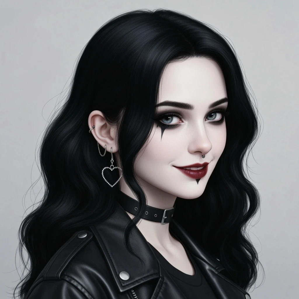 goth profile picture with a heart accent, cute, expressive, minimal, variation 2 emoji