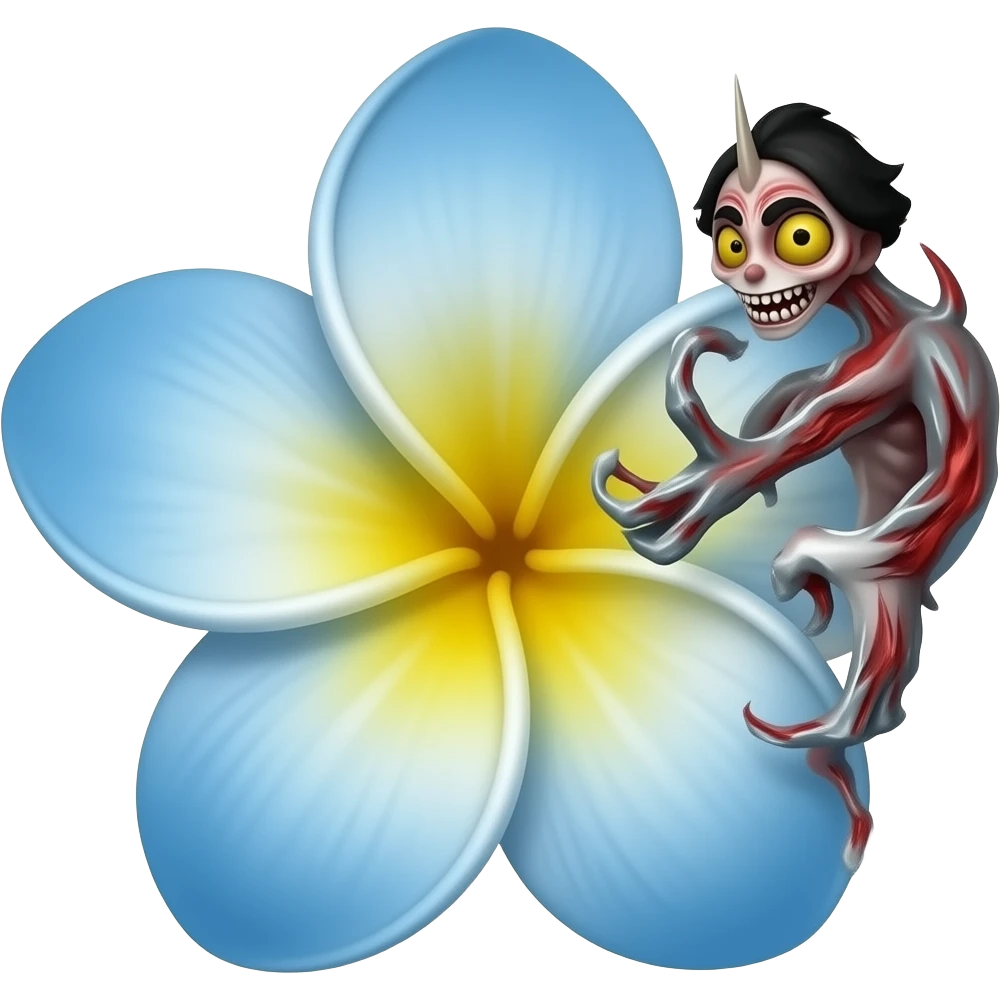 Have plumeria blue flower at left side of scary emoji