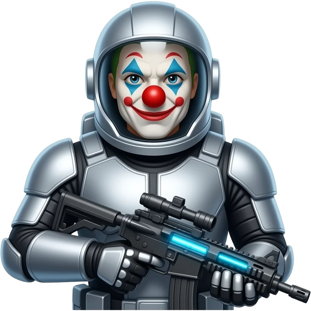 Clown Space Soldier in Space Armor with Laser Rifle emoji