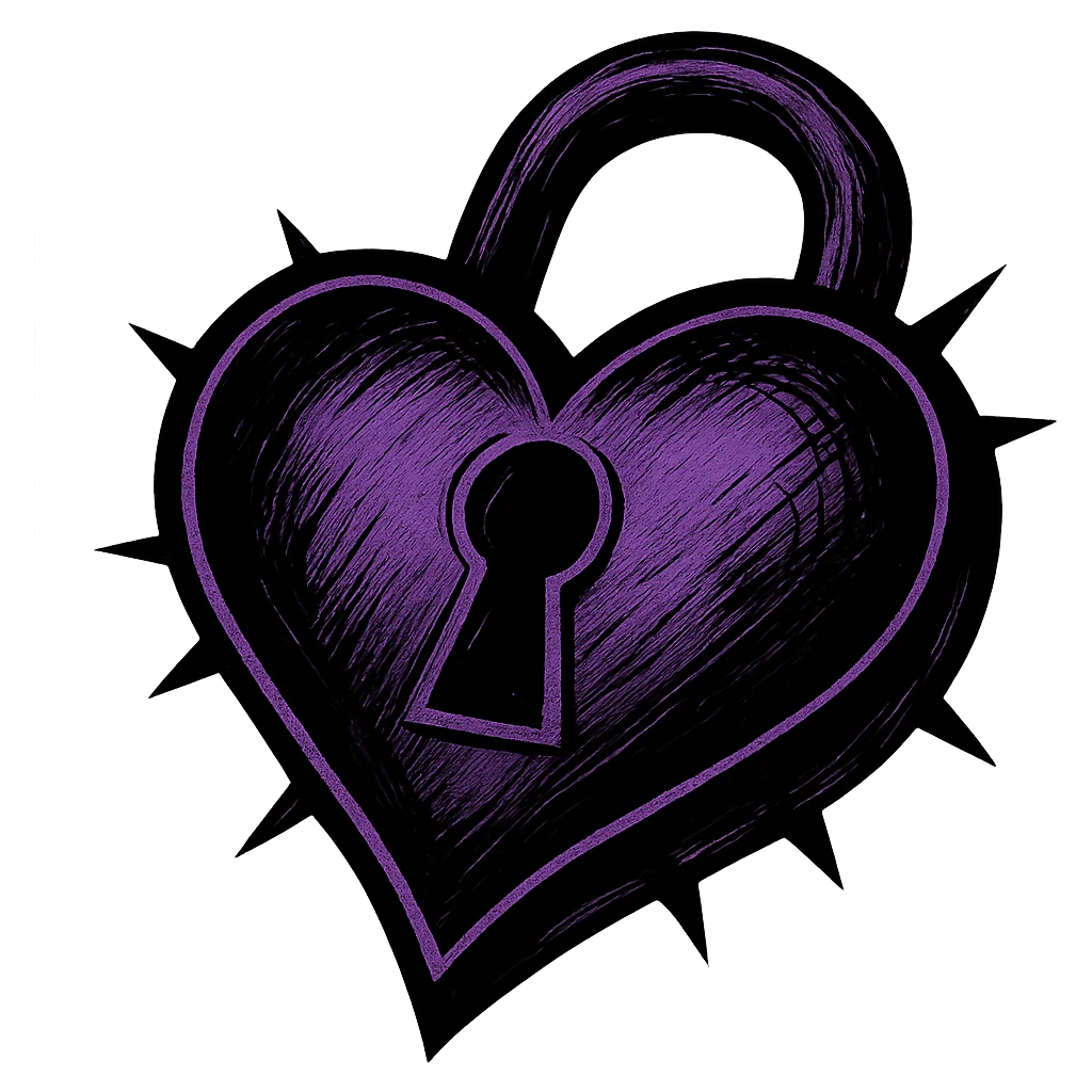 emo heart with a lock, black and purple, no background emoji