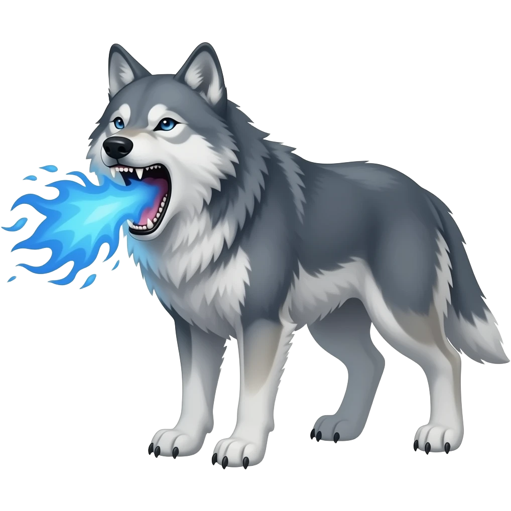 Wolf with blue flames coming out of its mouth emoji