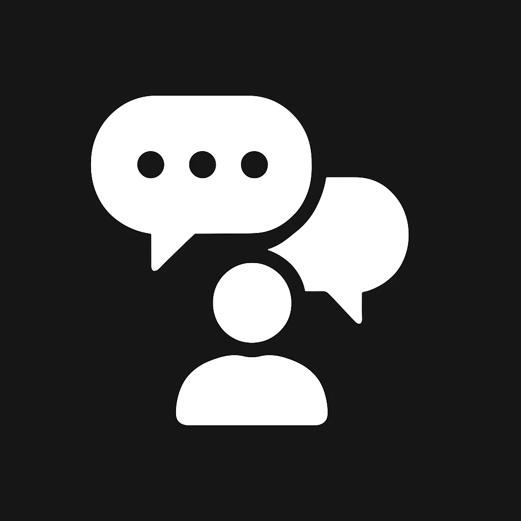 white Vector minimalistic and elegant icon of opinions ,black solid background, filled inside (inspire this refrence icon),  emoji