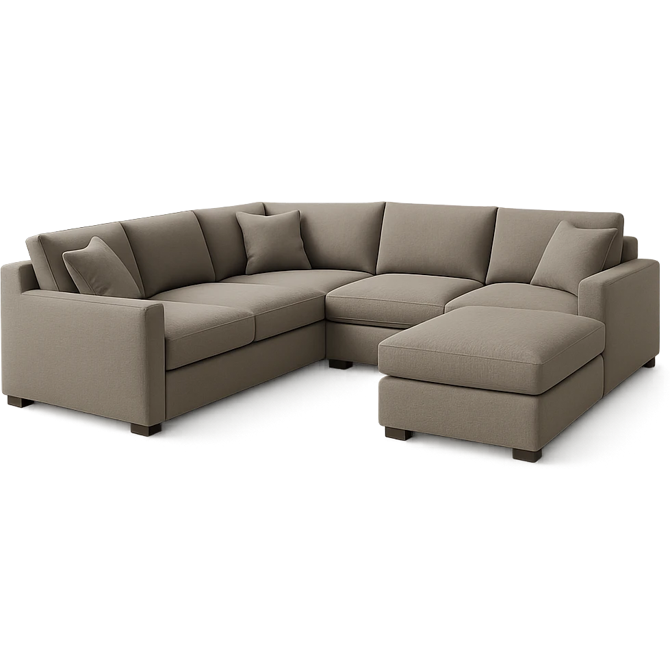 U-form couch, contemporary style, muted tones, no background emoji