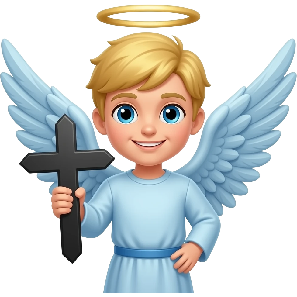 faça um anjo azul, segurando uma cruz preta emoji