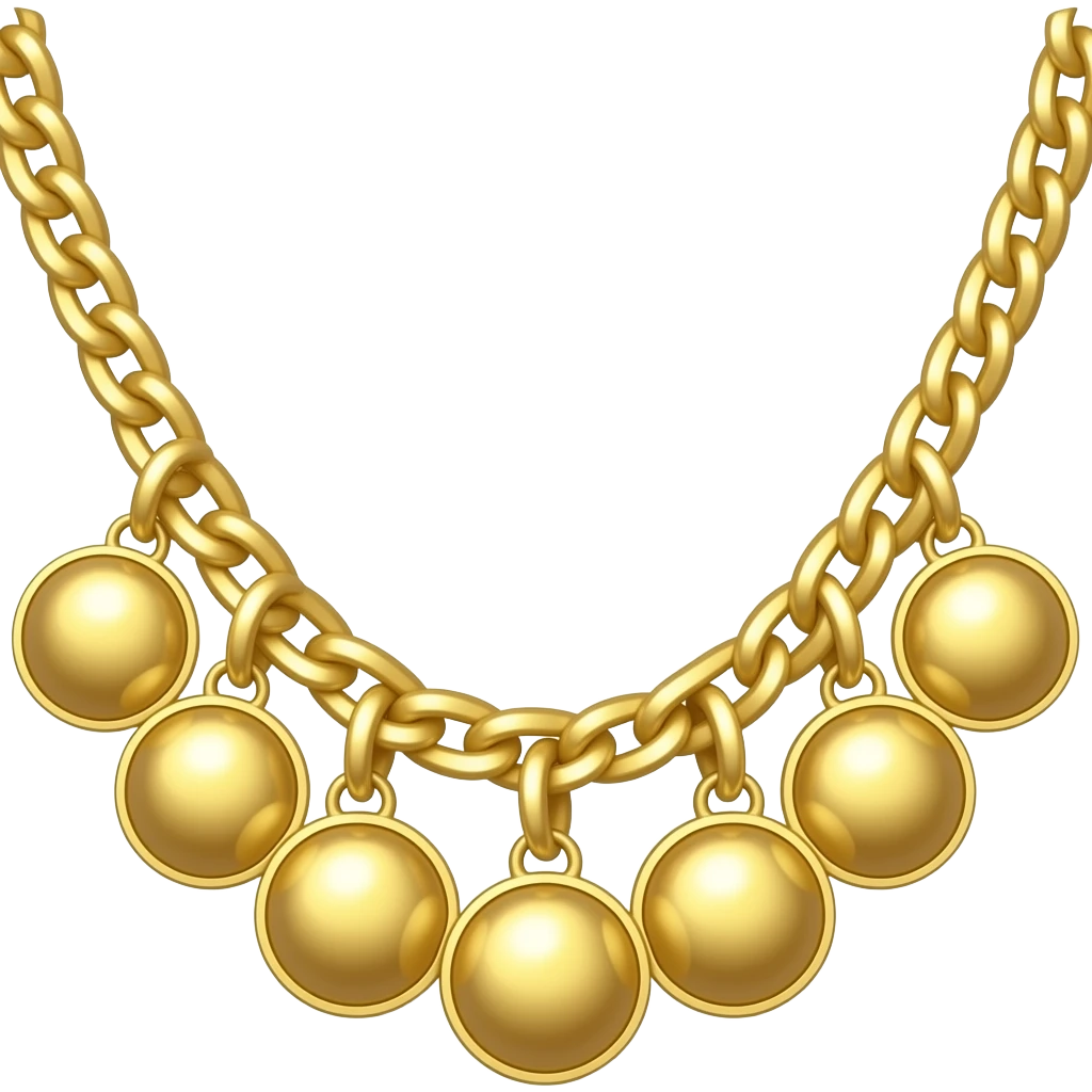 faça o emojo de uma corrente de ouro grossa com seis pingentes redondos um do lado do outro emoji