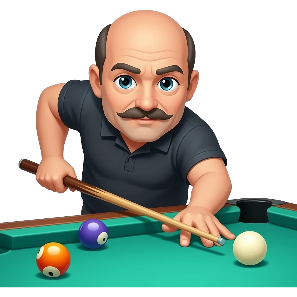 Balding man with mustache and small beer belly  playing pool emoji