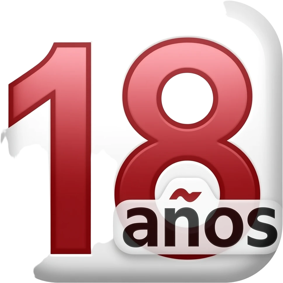 Emoji “+18 años”, minimalista, moderno, número destacado, “años” pequeño al lado, colores rojo y negro, fondo simple. emoji