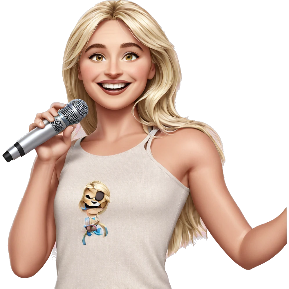 smiling girl with microphone emoji