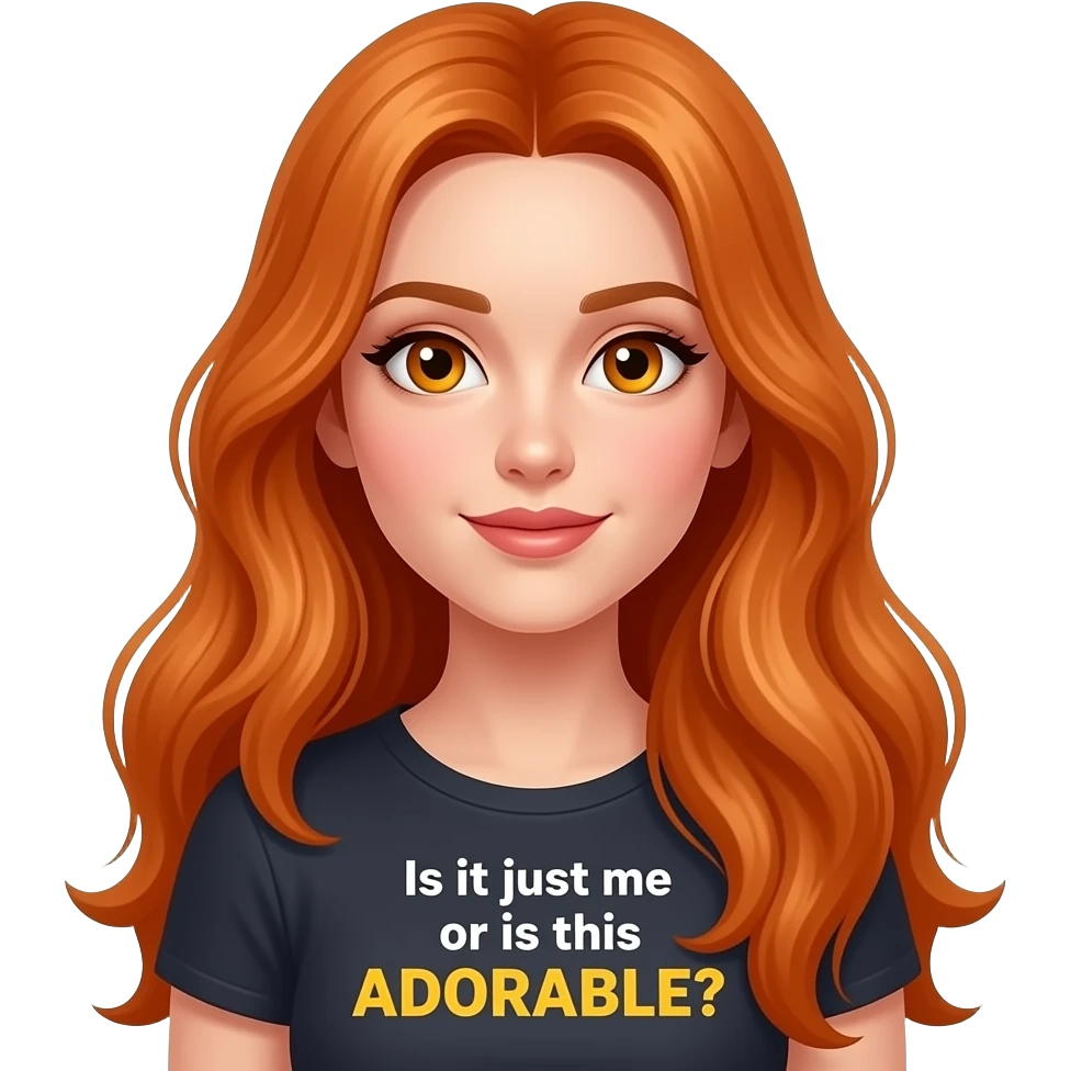 sexy girl with overlong ginger hair and ginger eyes a top with Is it just me or is this ADORABLE? written on it emoji