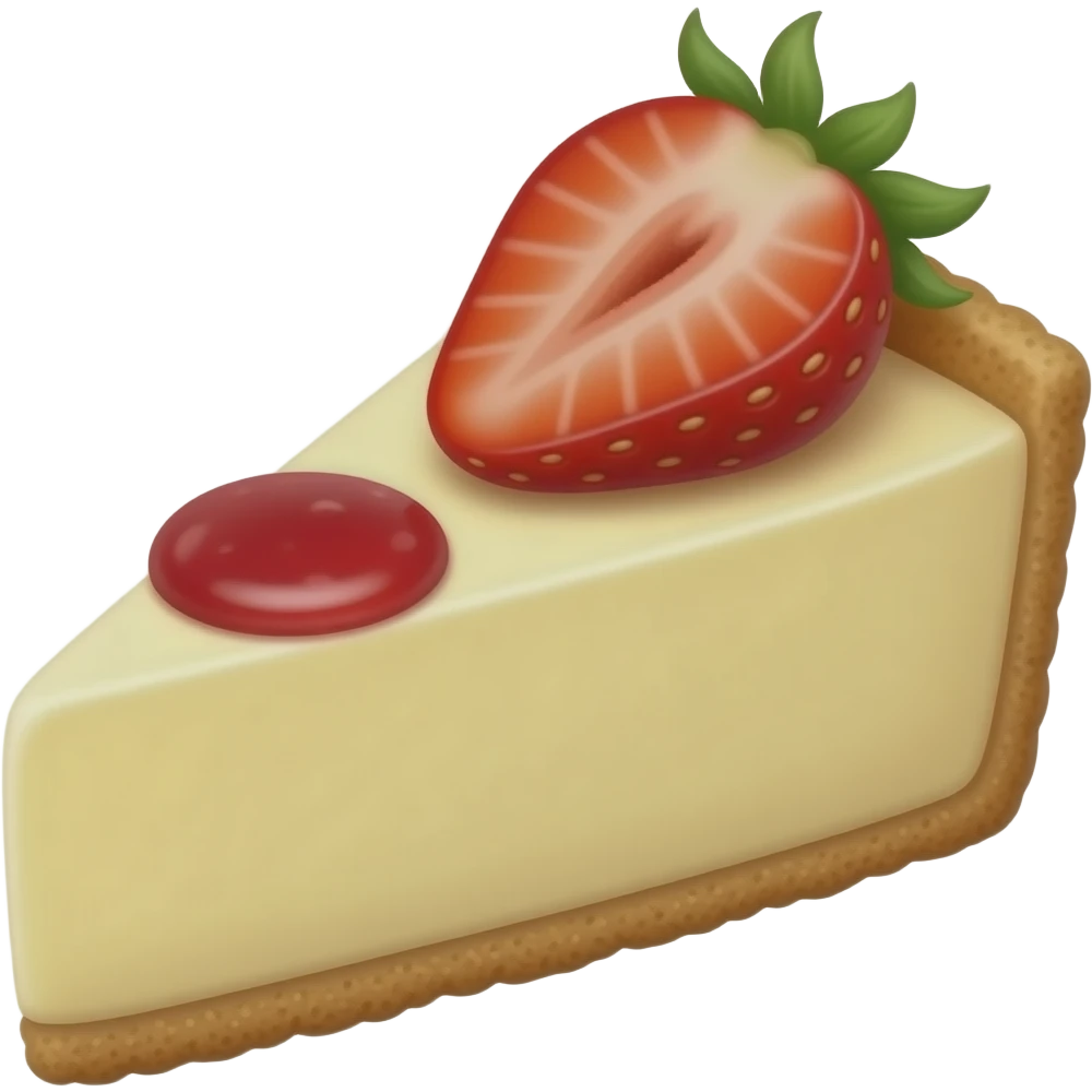 Cheese cake with gram cracker crust and a strawberry with strawberry purée emoji
