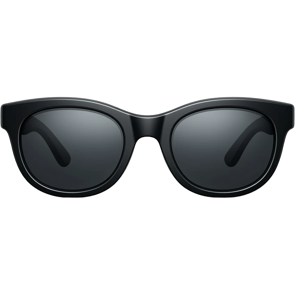 black oval sunglasses, glossy frame, dark lenses, centered composition, clean white background, soft shadow, minimal, high detail, product photography emoji