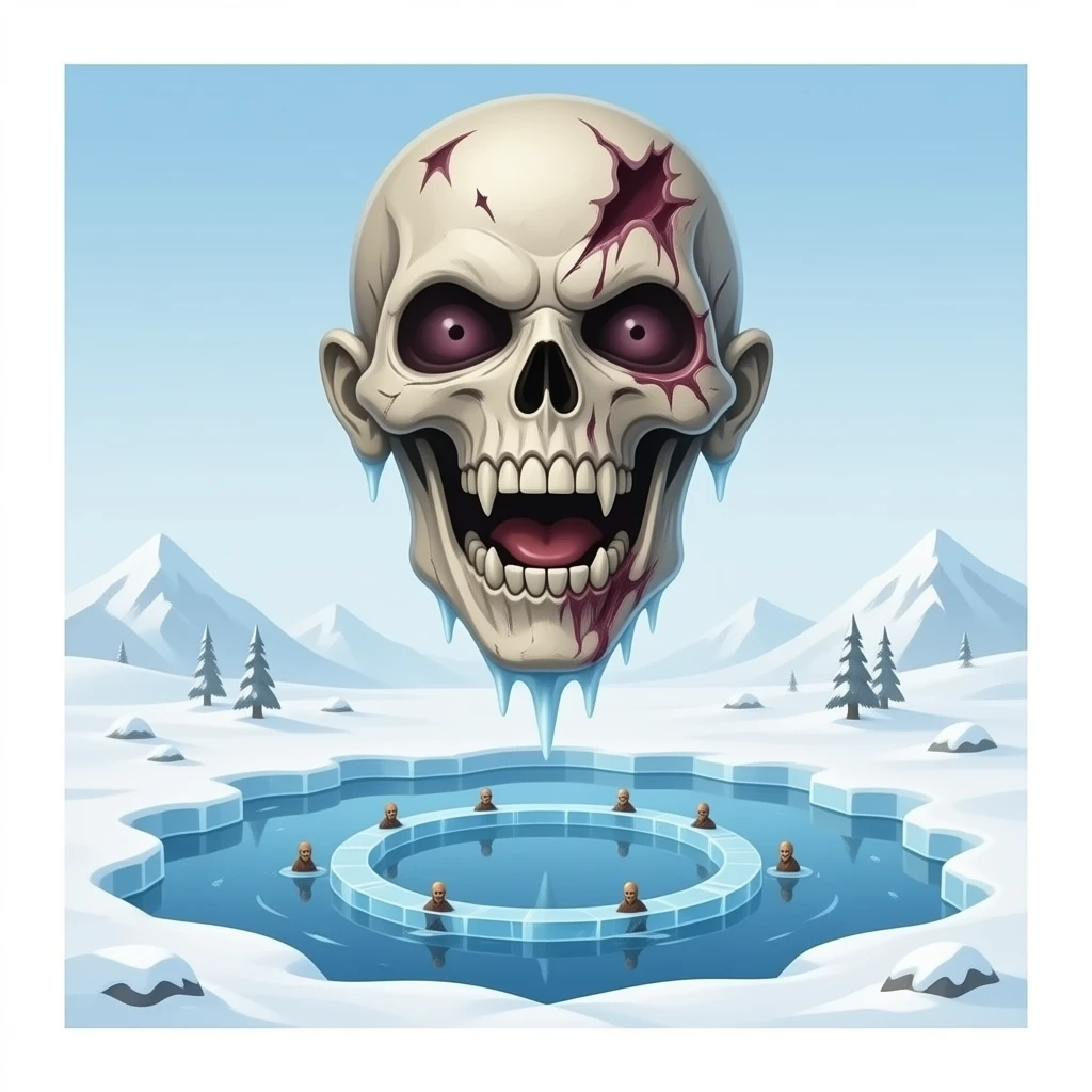 iron maiden eddie mascot - deformed mutant corpse hovers over frozen landscape - a Gustave Doré piece, depicting traitors frozen in a lake of ice in the ninth circle of Dante's Inferno emoji