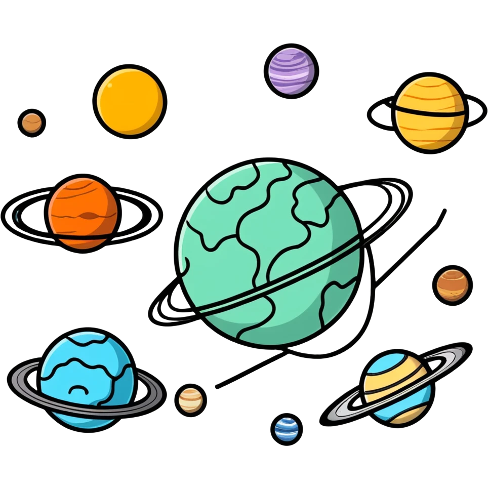 Solar system with planets that are shaped like brains emoji