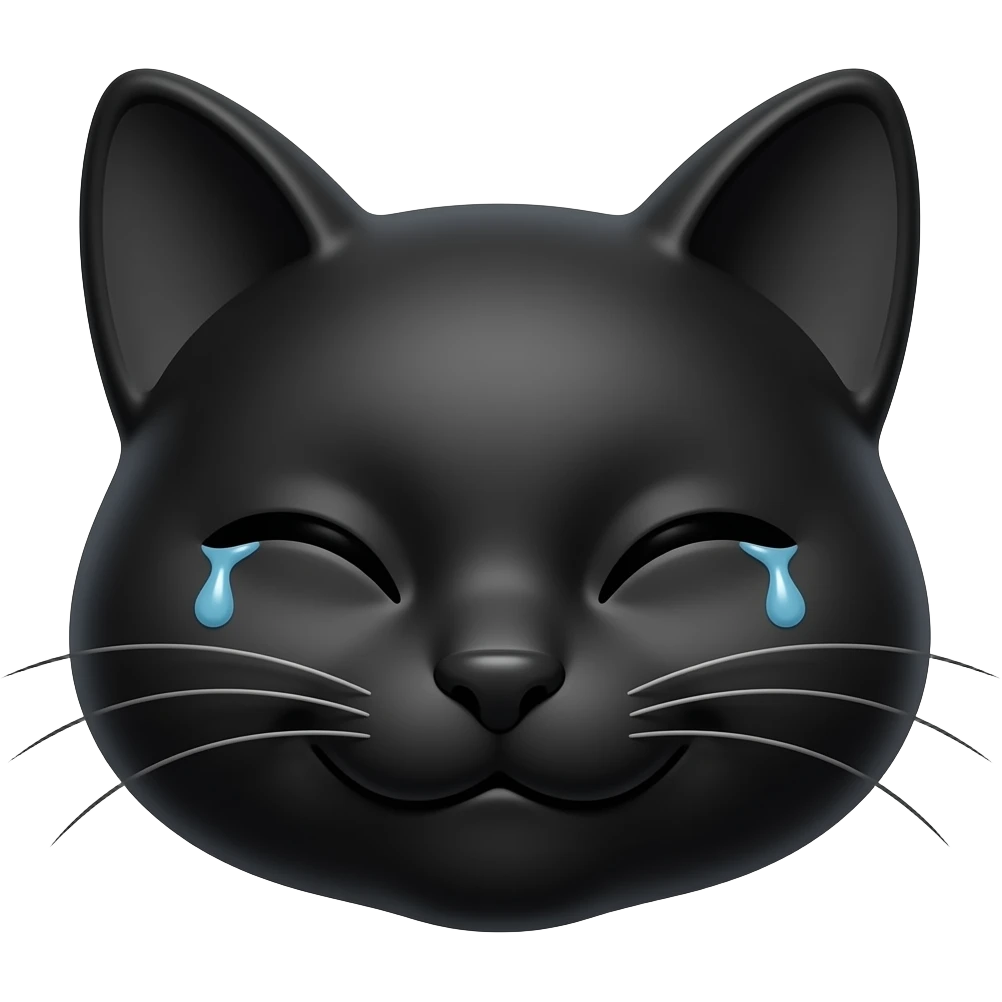 Black cat smile eyes closed sweat face emoji