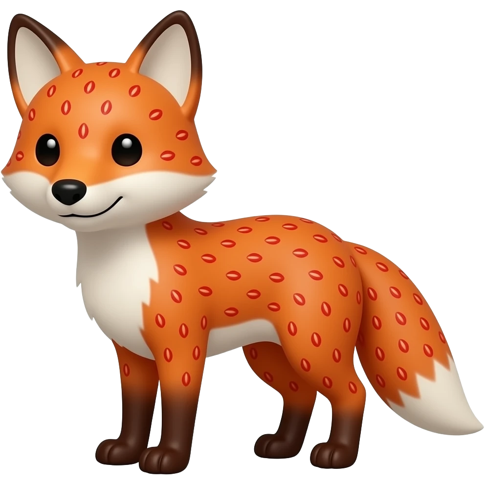 fox with strawberry texture black dots for eyes head at 3/4 with a full body emoji