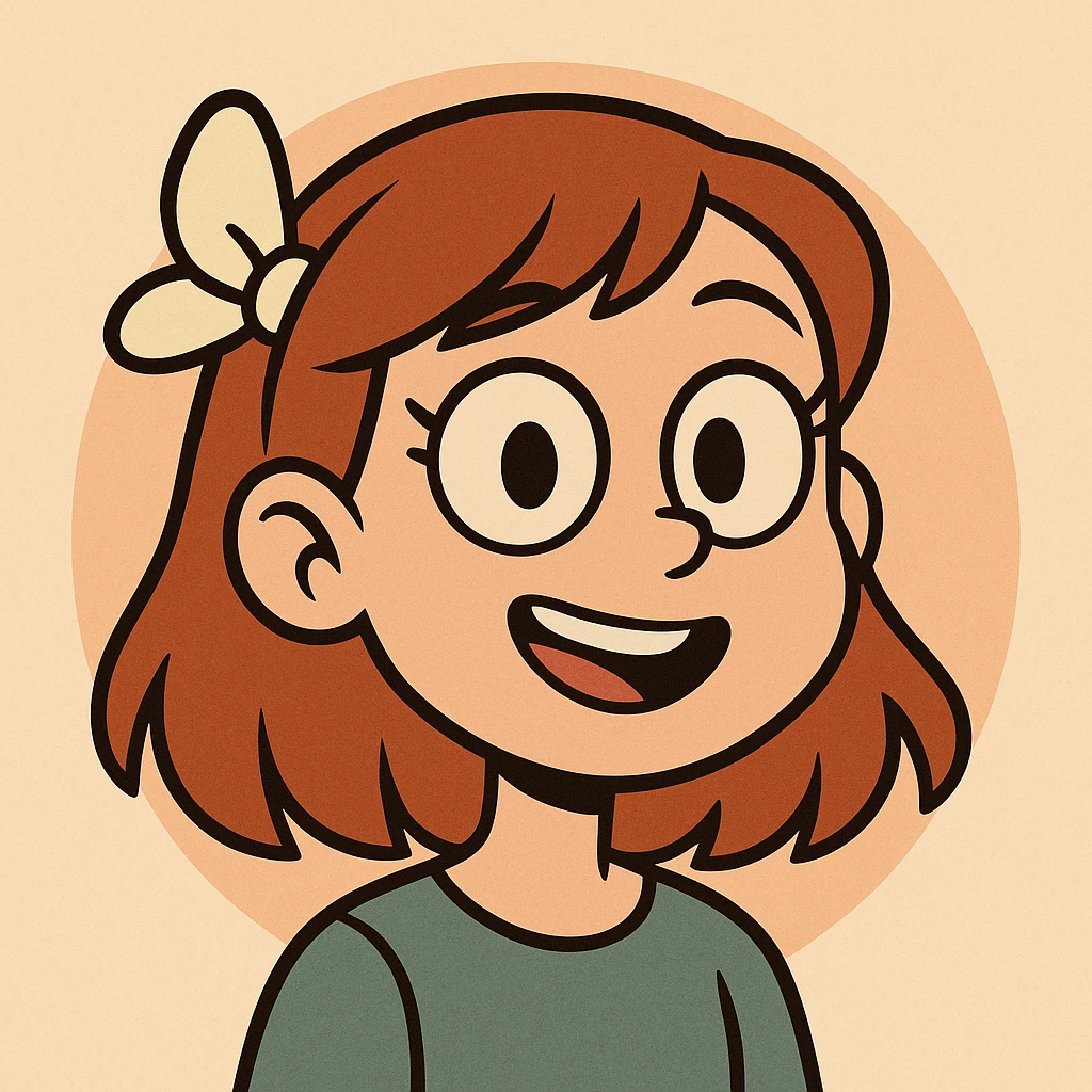 a girl's face, cartoon style, big eyes, cheerful expression emoji