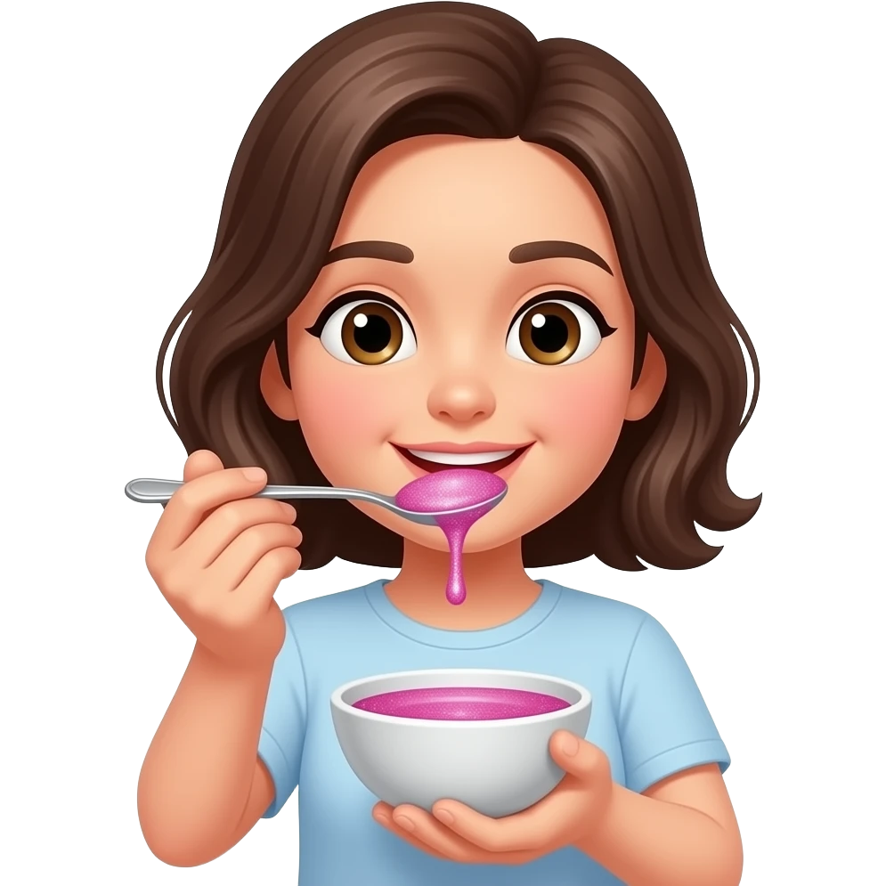 Pink glitter Honey in a bowl with a spoon with a person eating it emoji