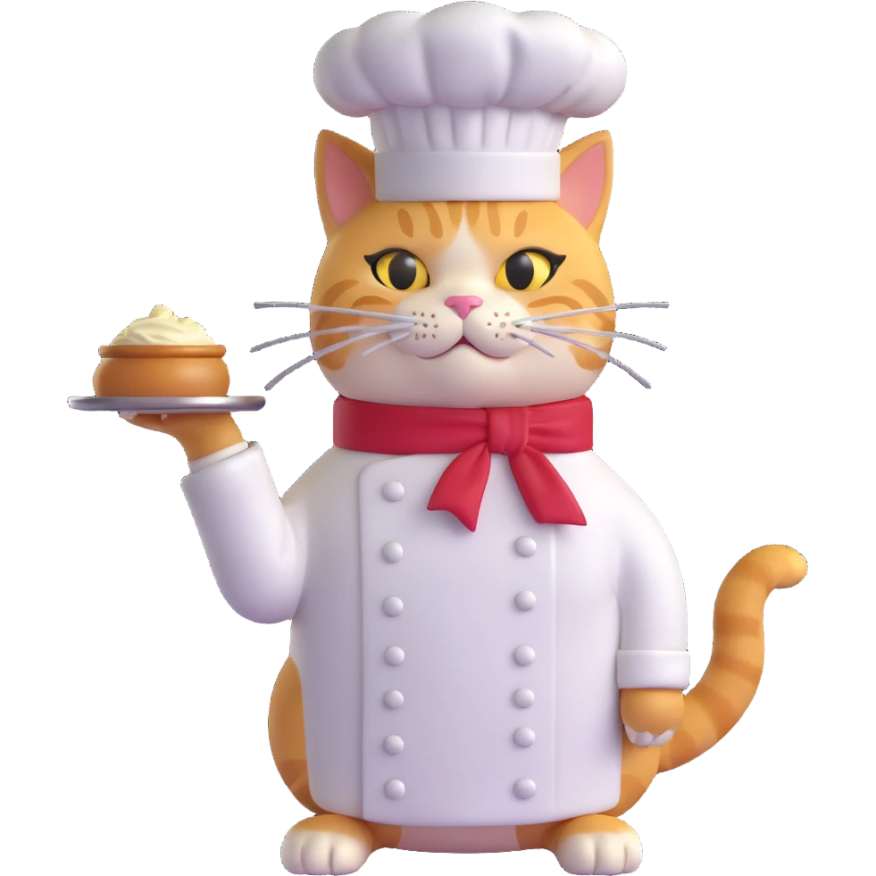 chef cat with a gold earring, 3D style emoji