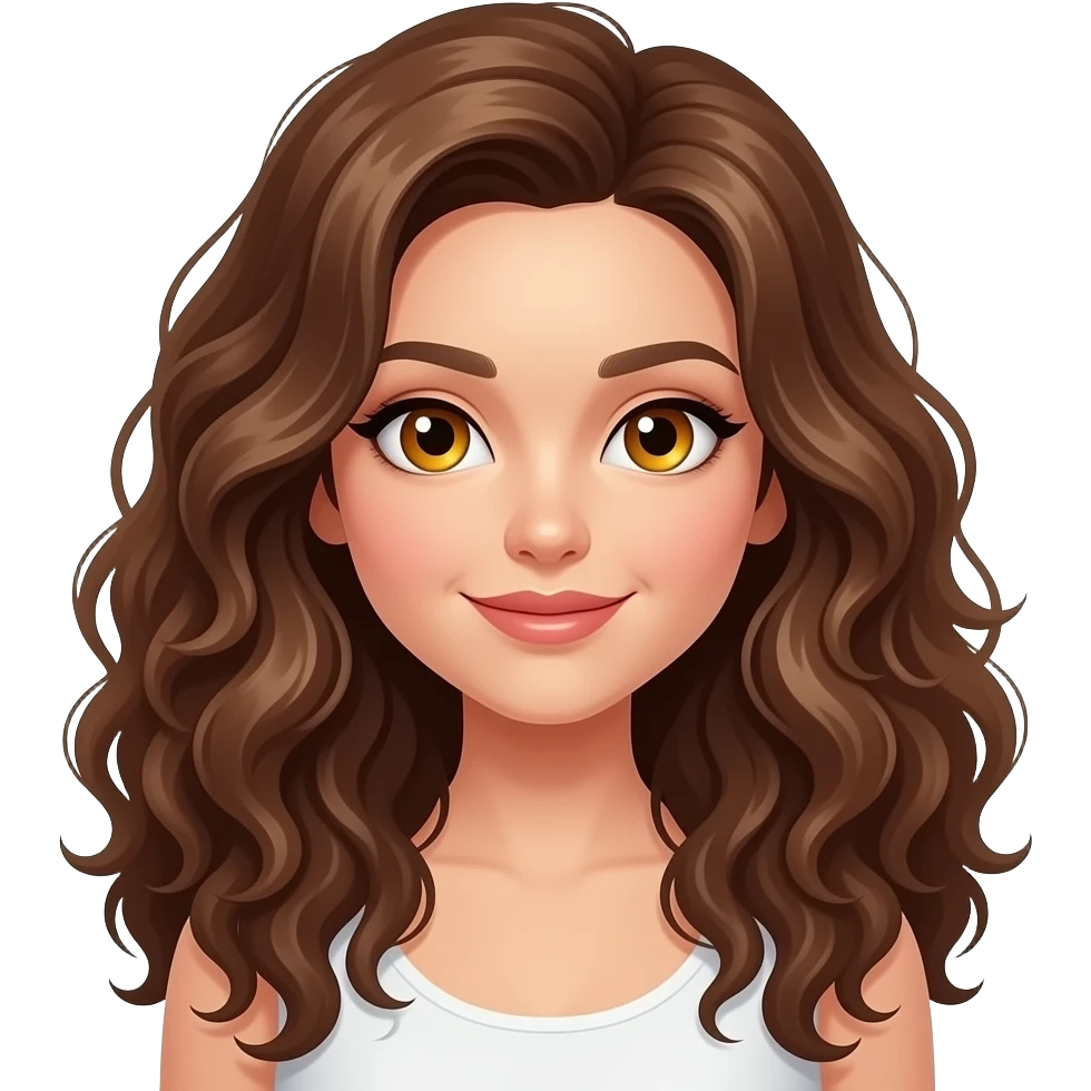 Mujer, cabello largo rizado, morena, ojos miel emoji