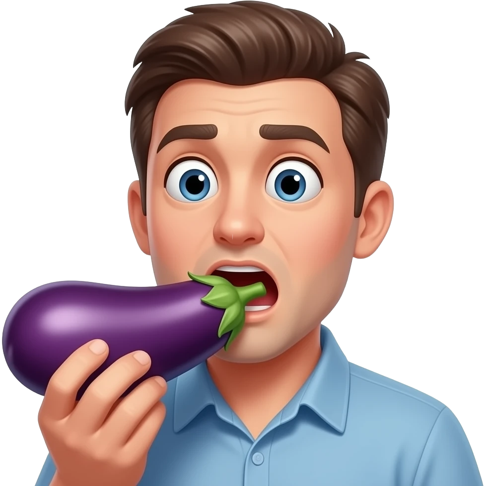 Shocked guy eating a eggplant emoji