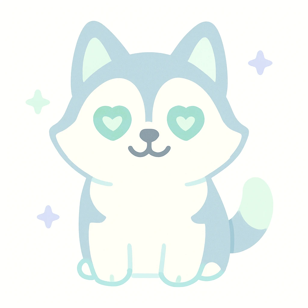 fluffy joyful friendly husky with sparkling green hearts in its eyes emoji