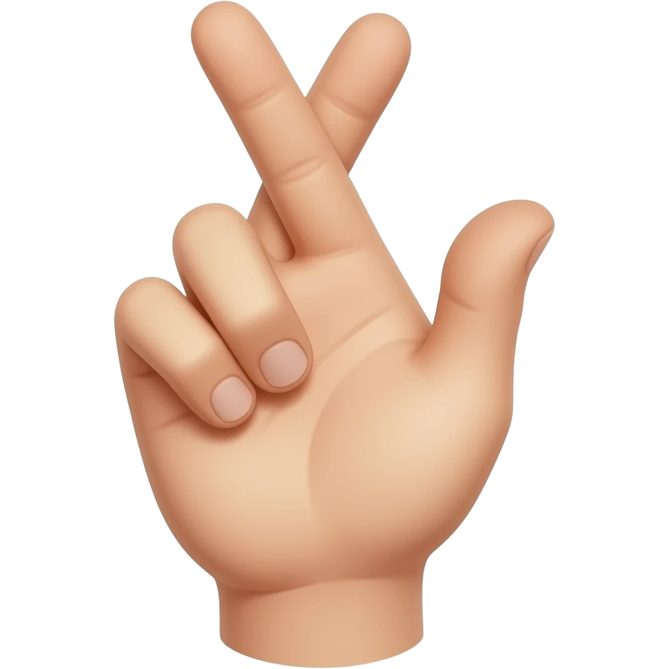 four fingers extended upward. The thumb is folded inward across the palm. The middle finger and ring finger are crossed over each other, forming an X shape, while the index finger and pinky remain straight and separated. The palm is facing in emoji