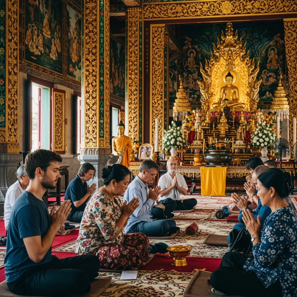 people praying in a Buddhist temple emoji