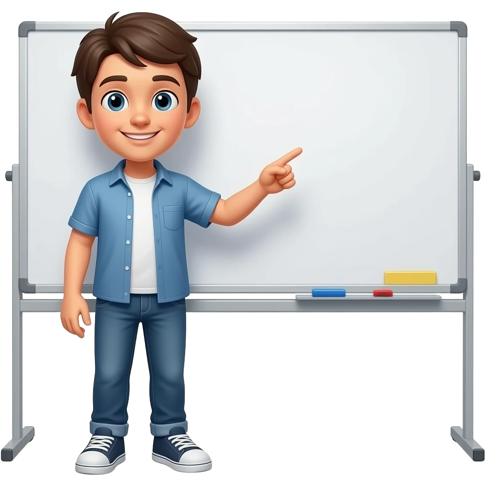 emoji jugendlicher, der einen Vortrag hält mit dem Finger zeigt Tafel, ganzer körper emoji