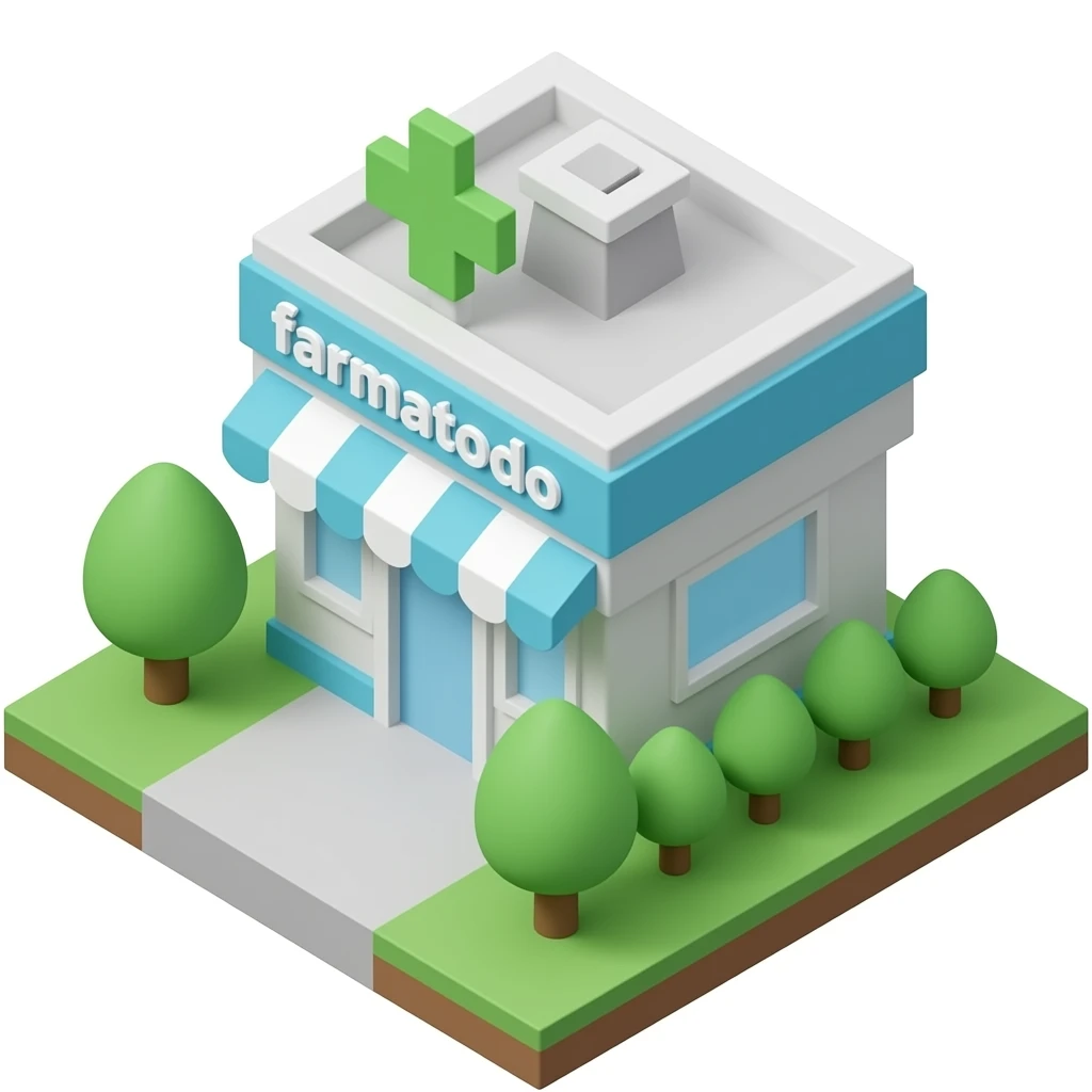 Farmacia 3D isometrico con texto que diga farmatodo Fondo transparente emoji