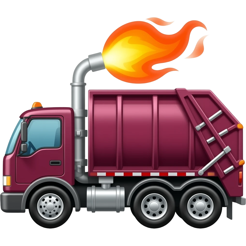 Maroon garbage truck With motor  flame emoji