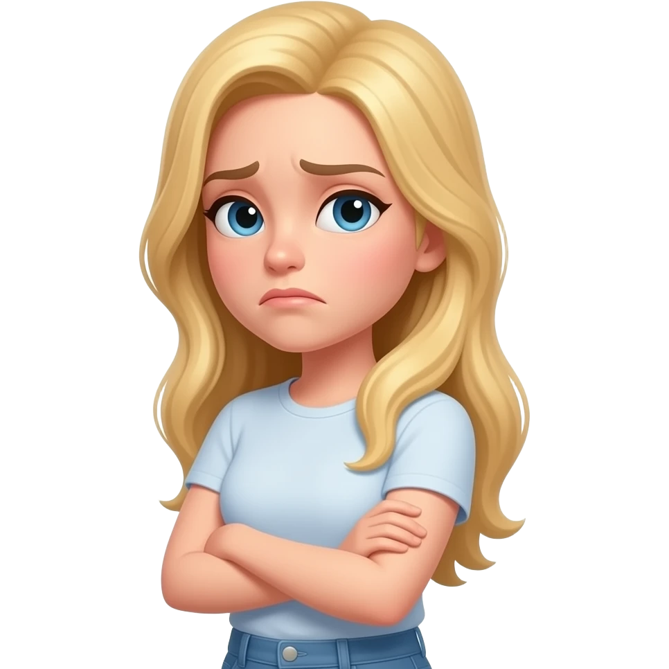 Emoji femme blonde stylé iOS qui croise les bras, qui boude et qui tourne un peu ça tête sur le côté un peu énervé emoji