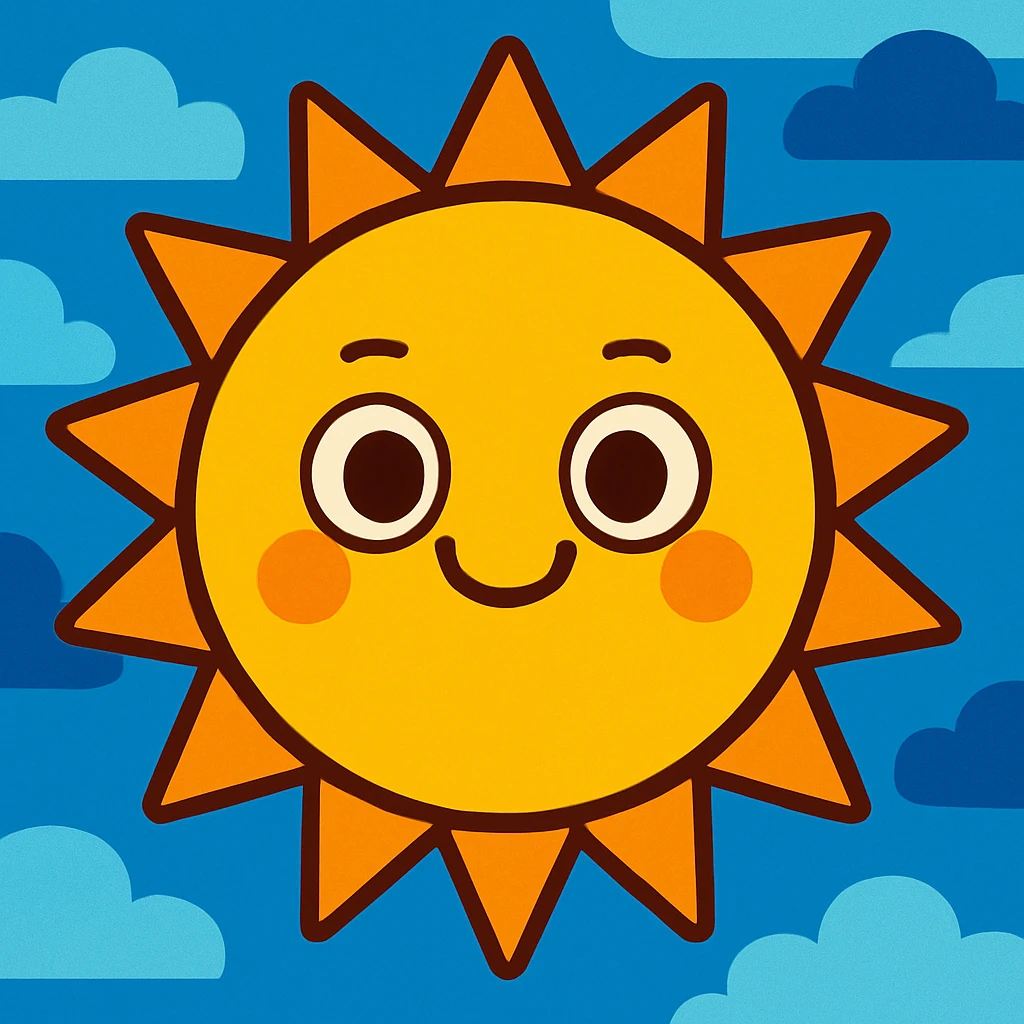 яркое солнце, мультяшный стиль emoji